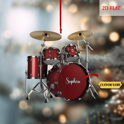 Personalized Drummer 2D Flat Acrylic Ornament, Custom Drum Kit with Name & Year 2025, Band Member Keepsake, Drum Tree Decor, Drum Lover Gift