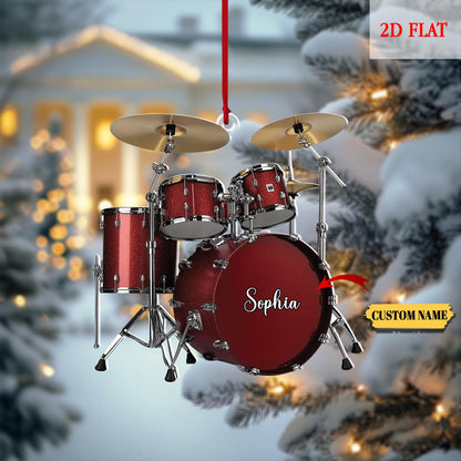 Personalized Drummer 2D Flat Acrylic Ornament, Custom Drum Kit with Name & Year 2025, Band Member Keepsake, Drum Tree Decor, Drum Lover Gift