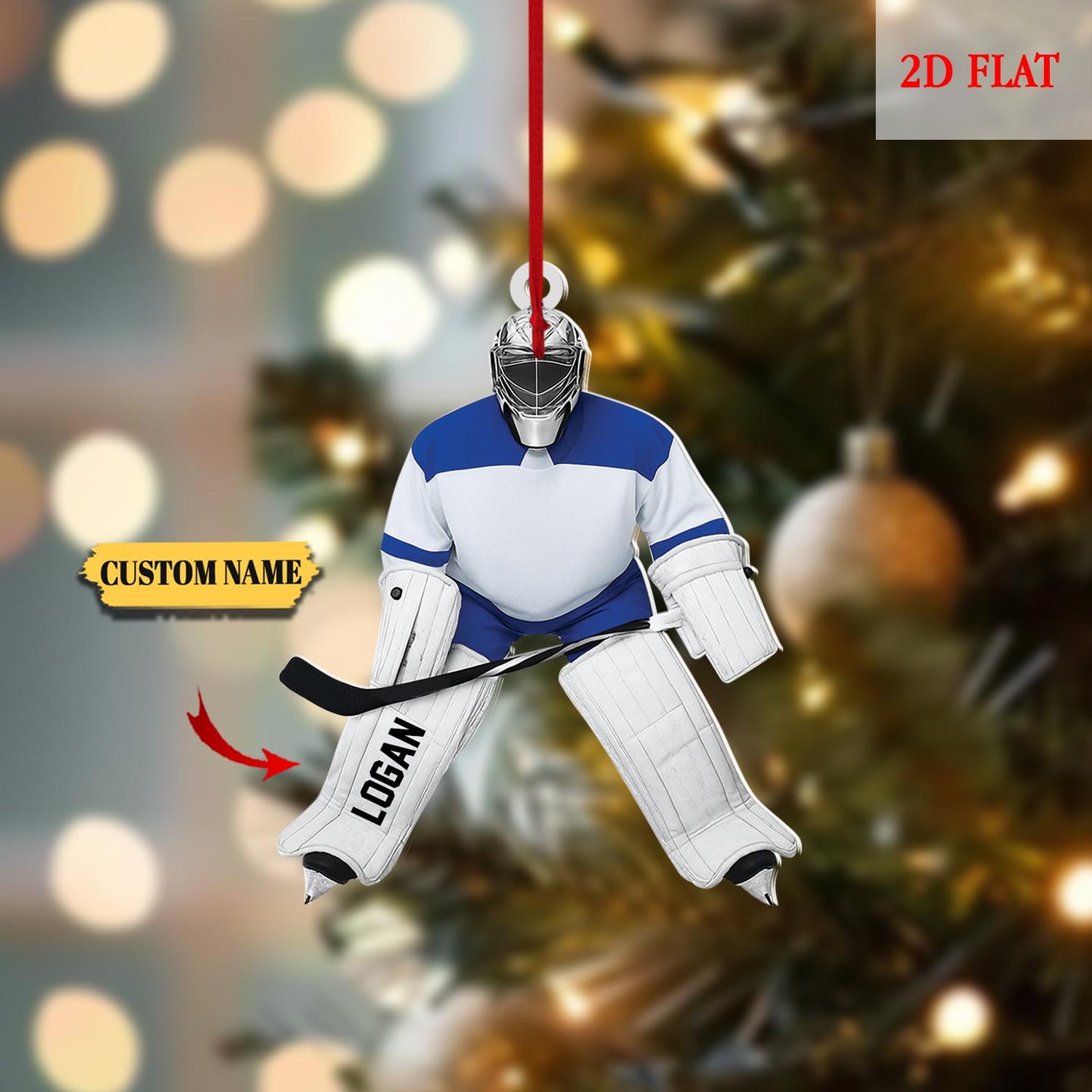 Personalized Hockey Christmas 2D Flat Ornament, Hockey Player Ornament,Sport Ornament, Gift for Hockey Lovers,Hockey Skates Helmet and Stick