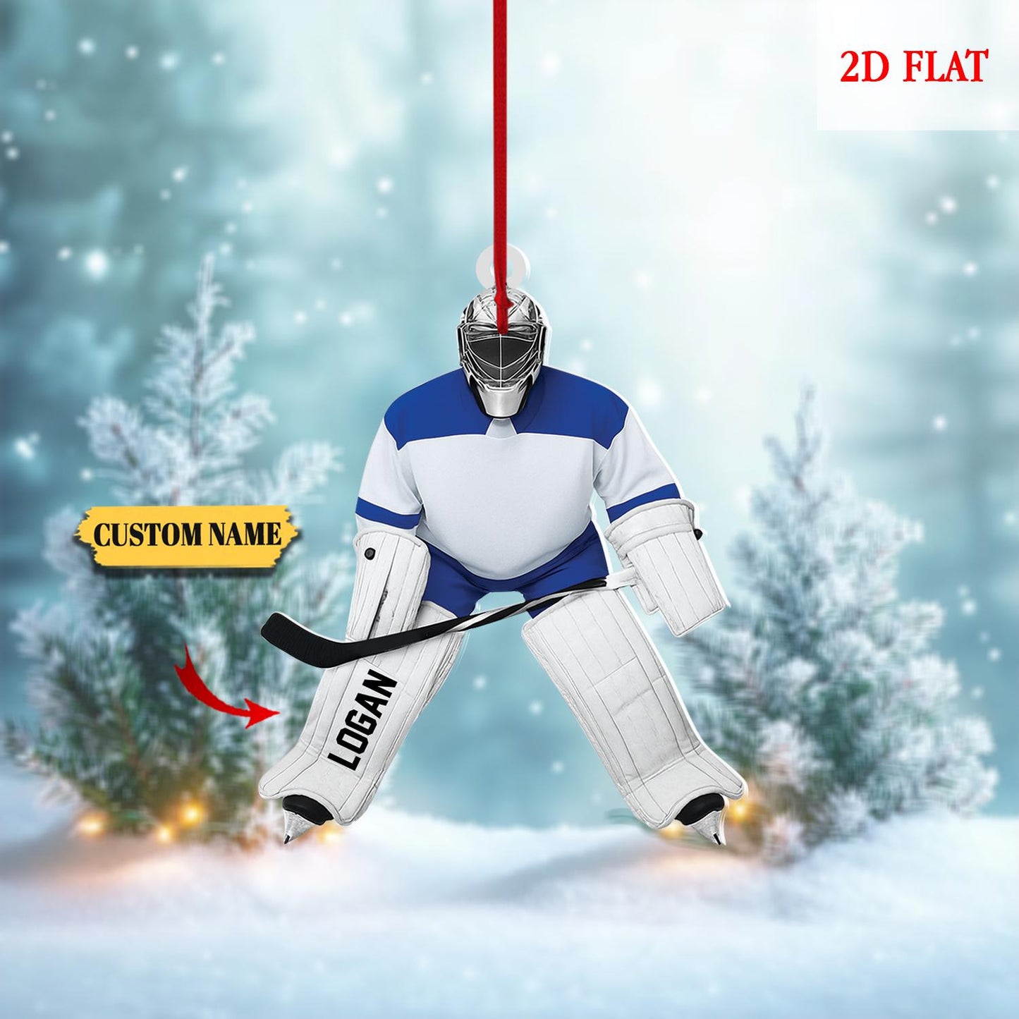 Personalized Hockey Christmas 2D Flat Ornament, Hockey Player Ornament,Sport Ornament, Gift for Hockey Lovers,Hockey Skates Helmet and Stick