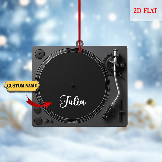 Personalized Record Player 2D Flat Acrylic Ornament, Acrylic Vinyl Turntable Christmas Decoration with Name, Gift for Music Lovers & DJs