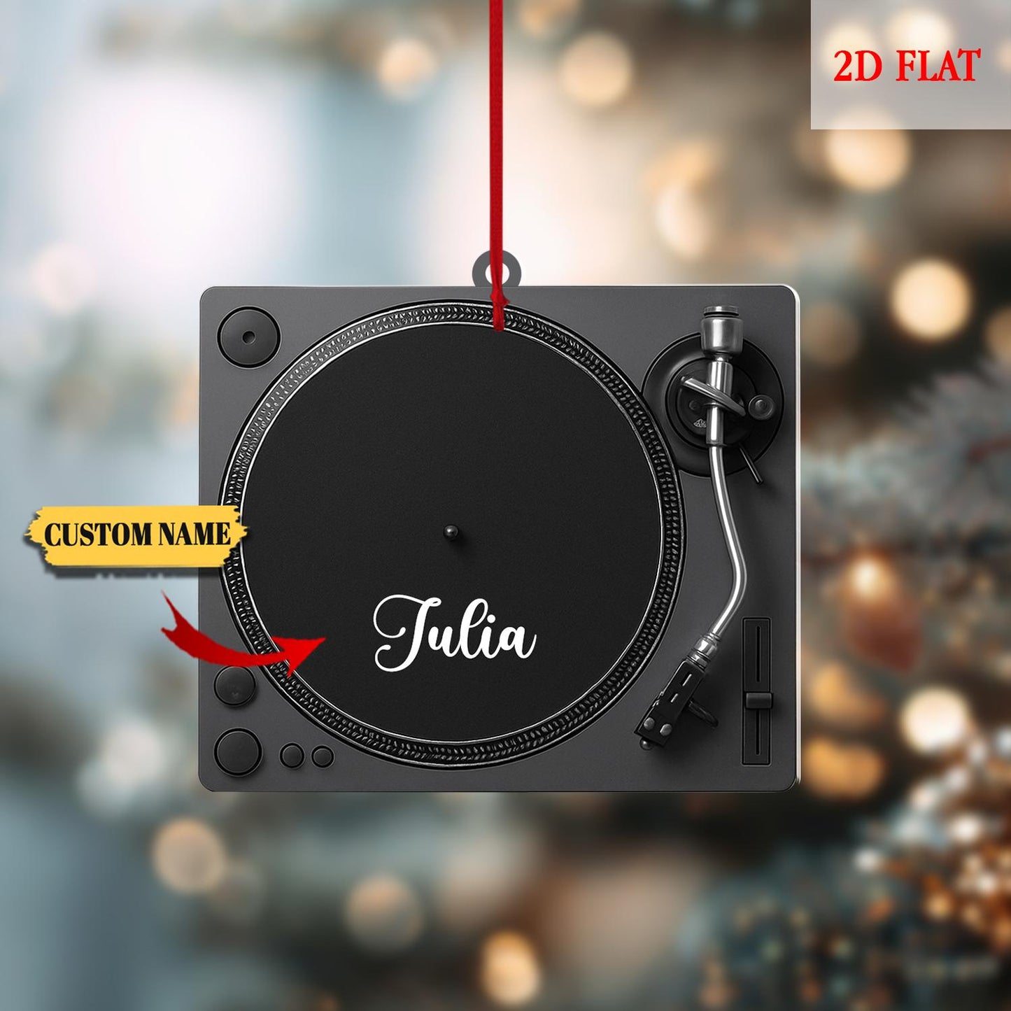 Personalized Record Player 2D Flat Acrylic Ornament, Acrylic Vinyl Turntable Christmas Decoration with Name, Gift for Music Lovers & DJs