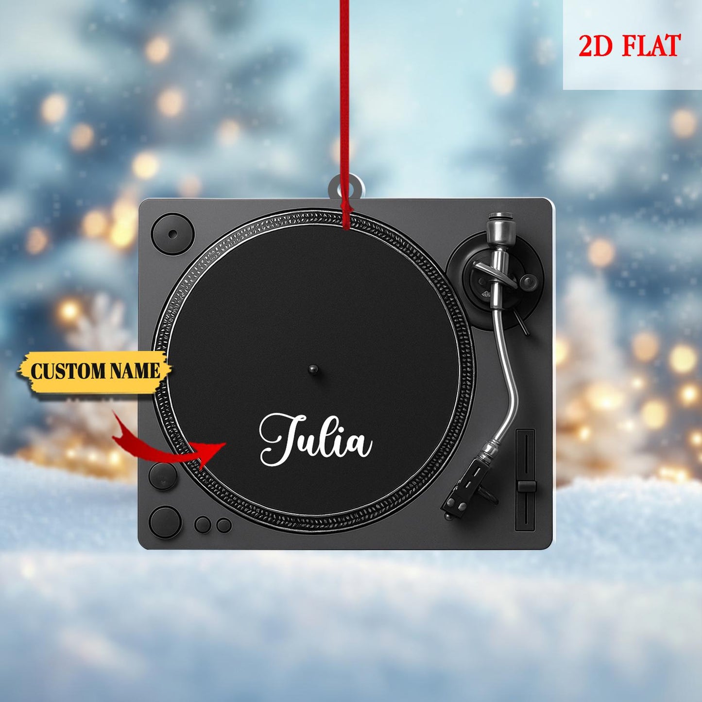 Personalized Record Player 2D Flat Acrylic Ornament, Acrylic Vinyl Turntable Christmas Decoration with Name, Gift for Music Lovers & DJs