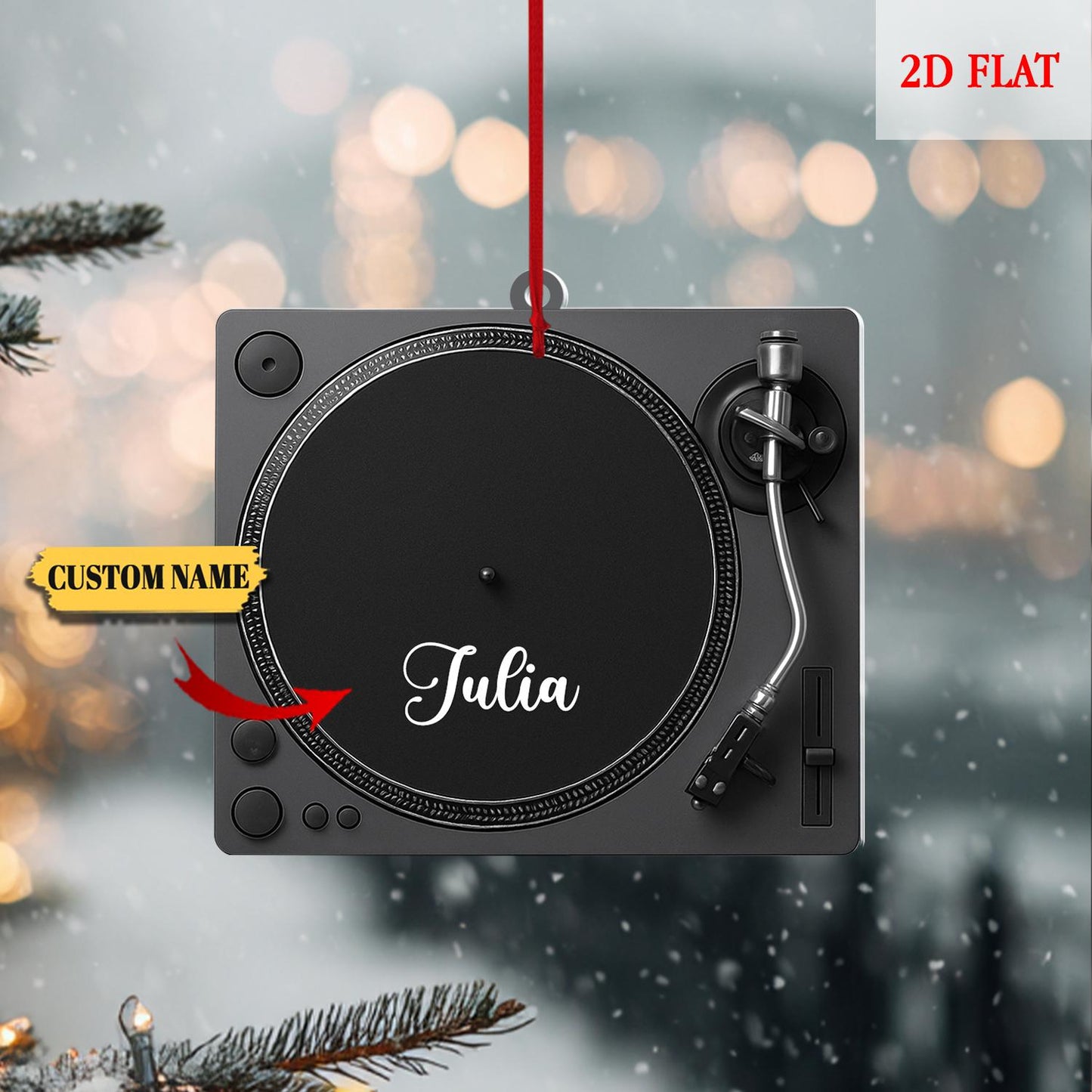 Personalized Record Player 2D Flat Acrylic Ornament, Acrylic Vinyl Turntable Christmas Decoration with Name, Gift for Music Lovers & DJs