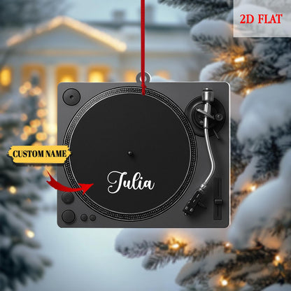 Personalized Record Player 2D Flat Acrylic Ornament, Acrylic Vinyl Turntable Christmas Decoration with Name, Gift for Music Lovers & DJs