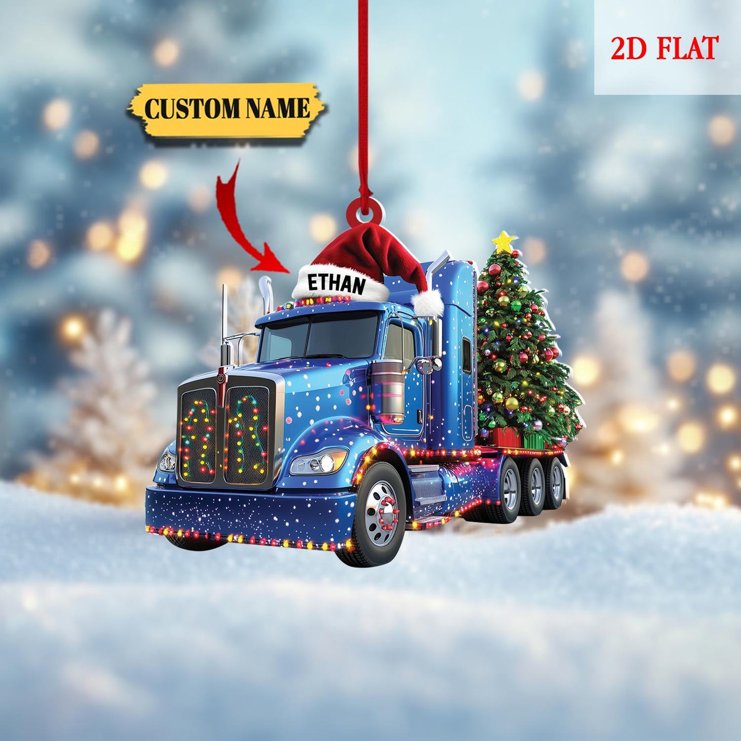 Personalized Tractor Truck Christmas Acrylic Ornament, Christmas Ornament, Trucker Ornament, Trucker Christmas Light, Truck Ornament