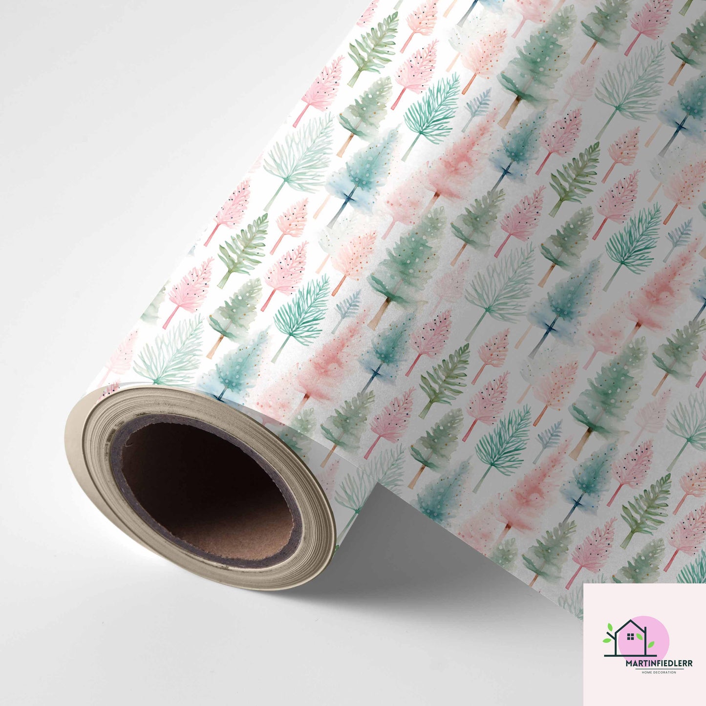 Watercolor Christmas Wrapping Paper: Recyclable Paper, Winter Holiday, Pastel Tree, Elegant Gift Wrap