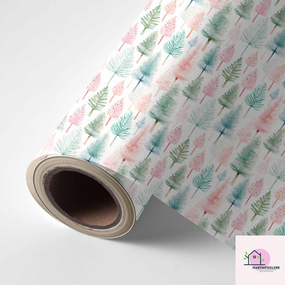 Watercolor Christmas Wrapping Paper: Recyclable Paper, Winter Holiday, Pastel Tree, Elegant Gift Wrap