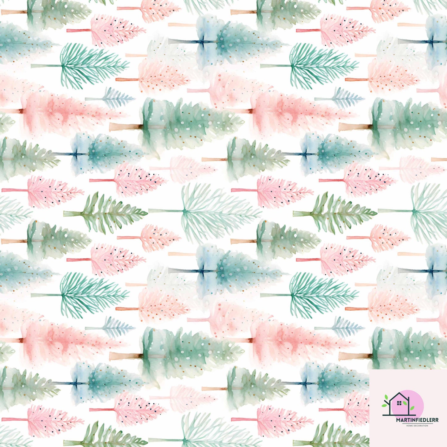 Watercolor Christmas Wrapping Paper: Recyclable Paper, Winter Holiday, Pastel Tree, Elegant Gift Wrap