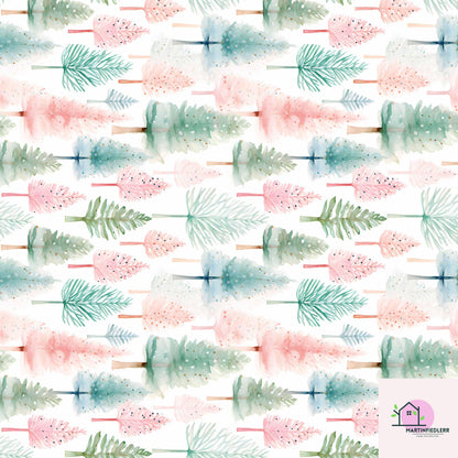 Watercolor Christmas Wrapping Paper: Recyclable Paper, Winter Holiday, Pastel Tree, Elegant Gift Wrap