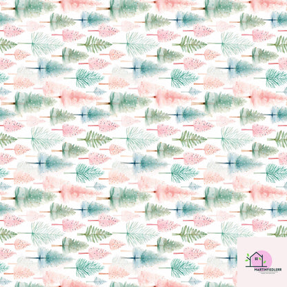 Watercolor Christmas Wrapping Paper: Recyclable Paper, Winter Holiday, Pastel Tree, Elegant Gift Wrap