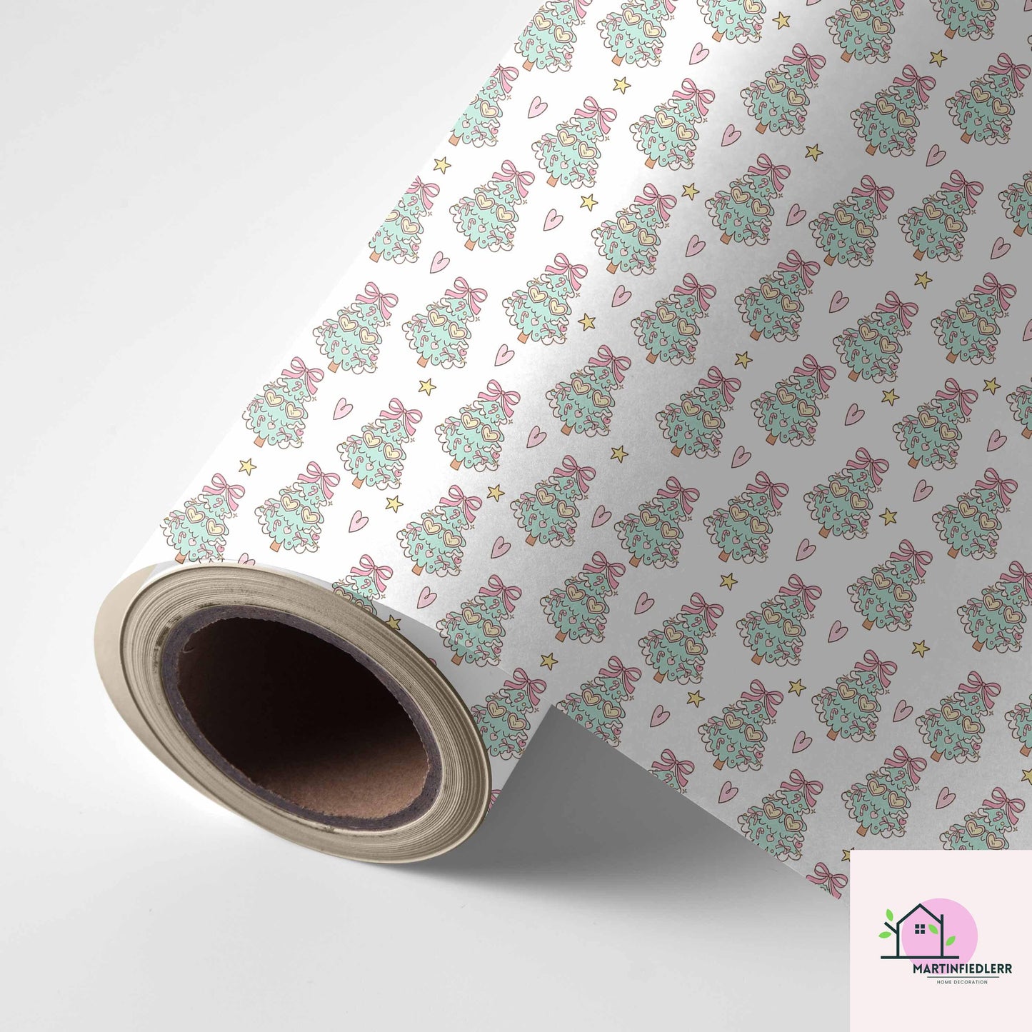 Funny Christmas Tree Wrapping Paper, Recyclable Paper, Cute Heart Star Design, Winter Holiday Gift Wrap