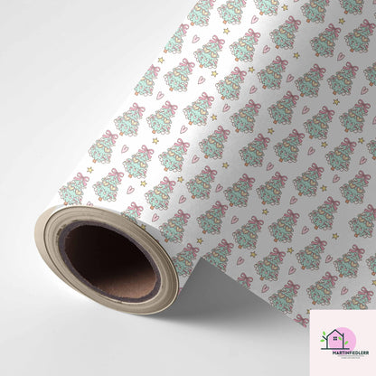 Funny Christmas Tree Wrapping Paper, Recyclable Paper, Cute Heart Star Design, Winter Holiday Gift Wrap