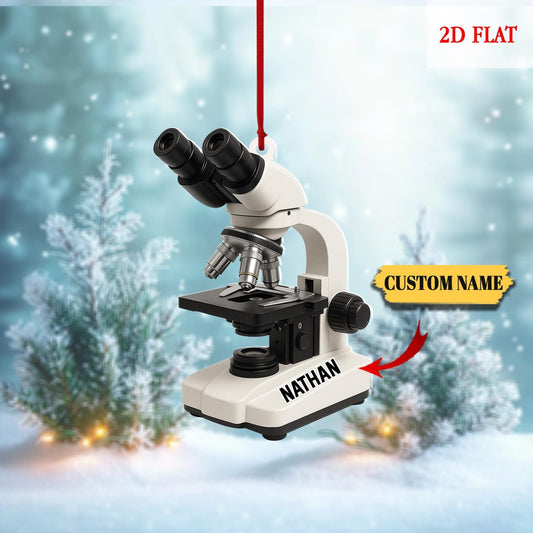 Personalized Medical Microscope Christmas 2D Flat Ornament, Microscope Ornament, Christmas Gift For Doctor, Xmas Tree Decor Gift For Doctor
