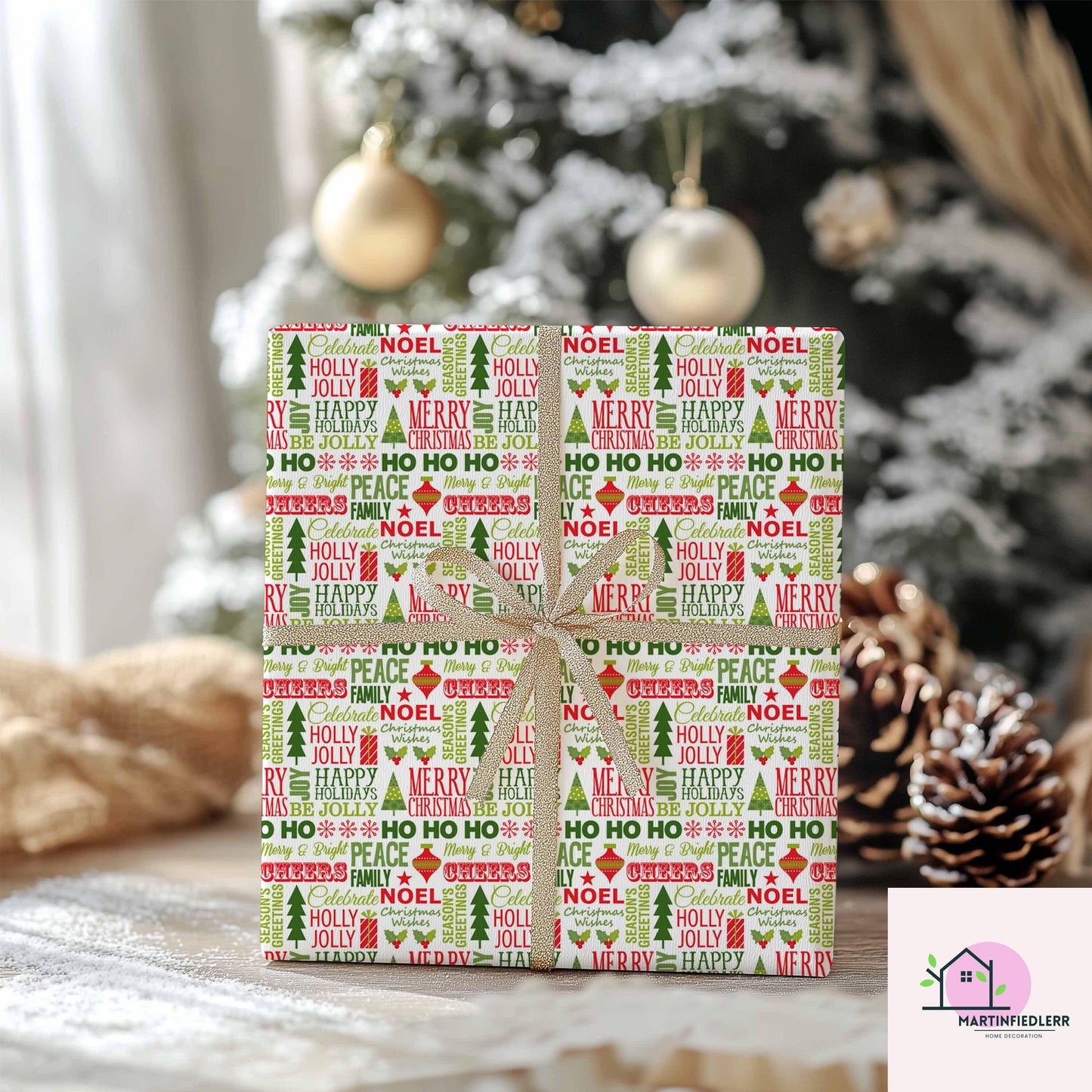 Christmas Typography Wrapping Paper: Red & Green Holiday Word Art