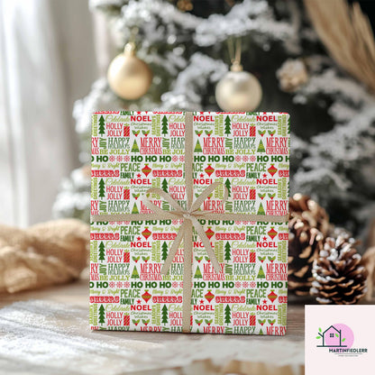 Christmas Typography Wrapping Paper: Red & Green Holiday Word Art