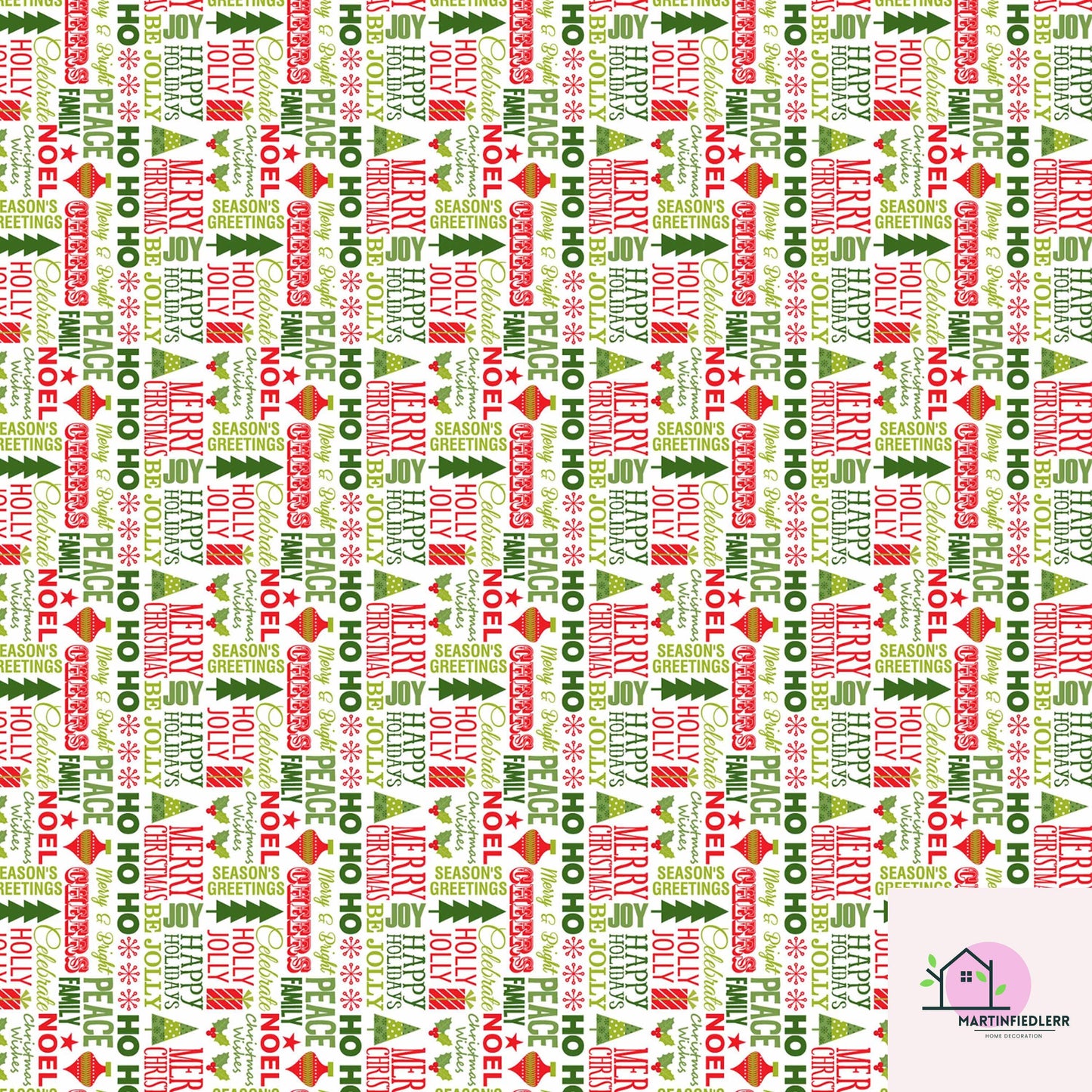 Christmas Typography Wrapping Paper: Red & Green Holiday Word Art