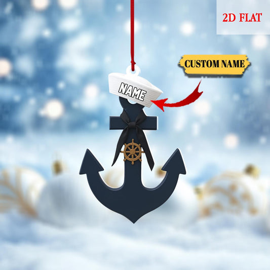 Personalized Sailor Anchor 2D Flat Acrylic Ornament, Sailboat Ornament, Sailboat Lover Gift, Nautical Ornament, Sailor Gift Keepsake