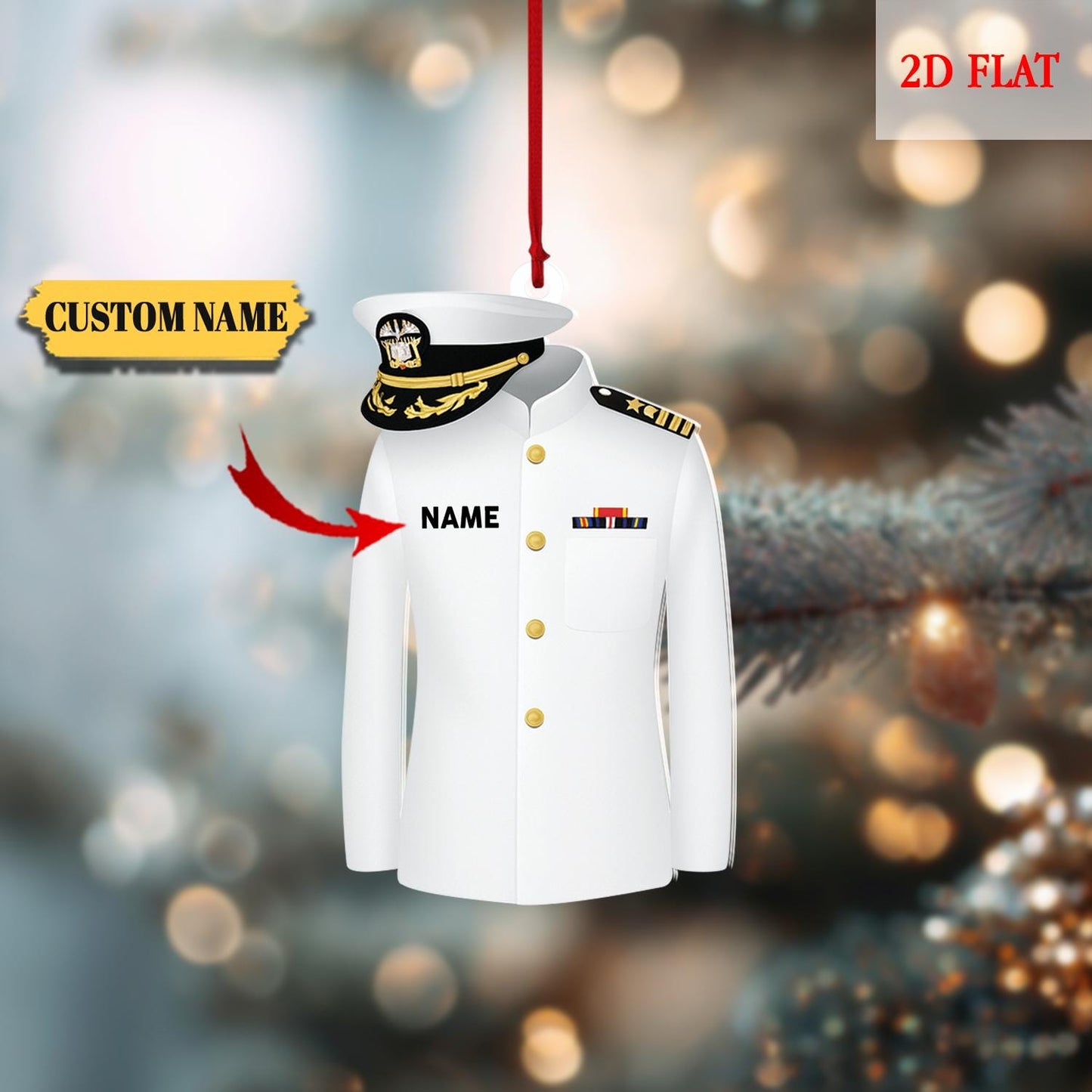 Personalized Navy Captain Ornament, White Uniform Christmas Tree Decor, Military Ornaments, Dress Uniform Keepsake, Army Ornament