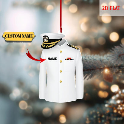 Personalized Navy Captain Ornament, White Uniform Christmas Tree Decor, Military Ornaments, Dress Uniform Keepsake, Army Ornament