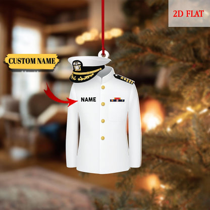 Personalized Navy Captain Ornament, White Uniform Christmas Tree Decor, Military Ornaments, Dress Uniform Keepsake, Army Ornament