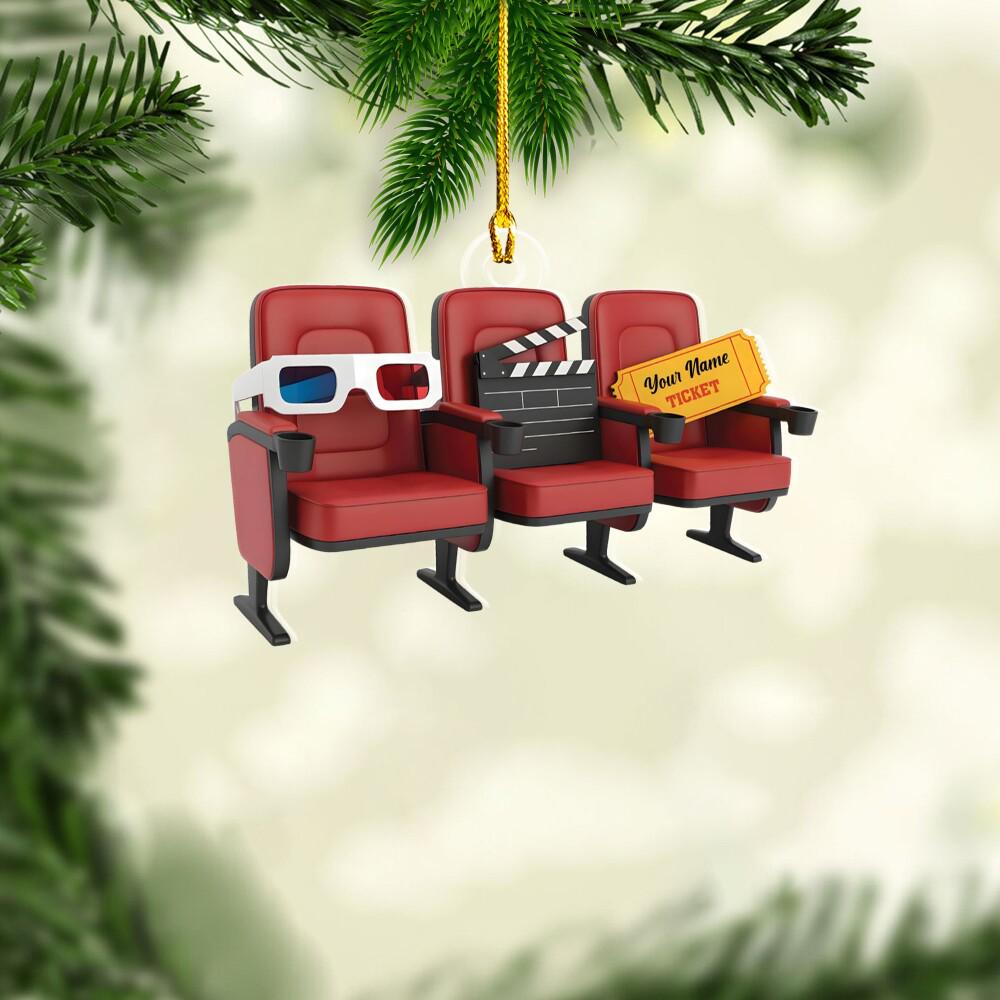 Custom Movie Theatre Chairs Ornament, 2D Flat Ornaments for Christmas Tree, Movie Christmas Ornaments, Funny Gift for Cinema Lovers