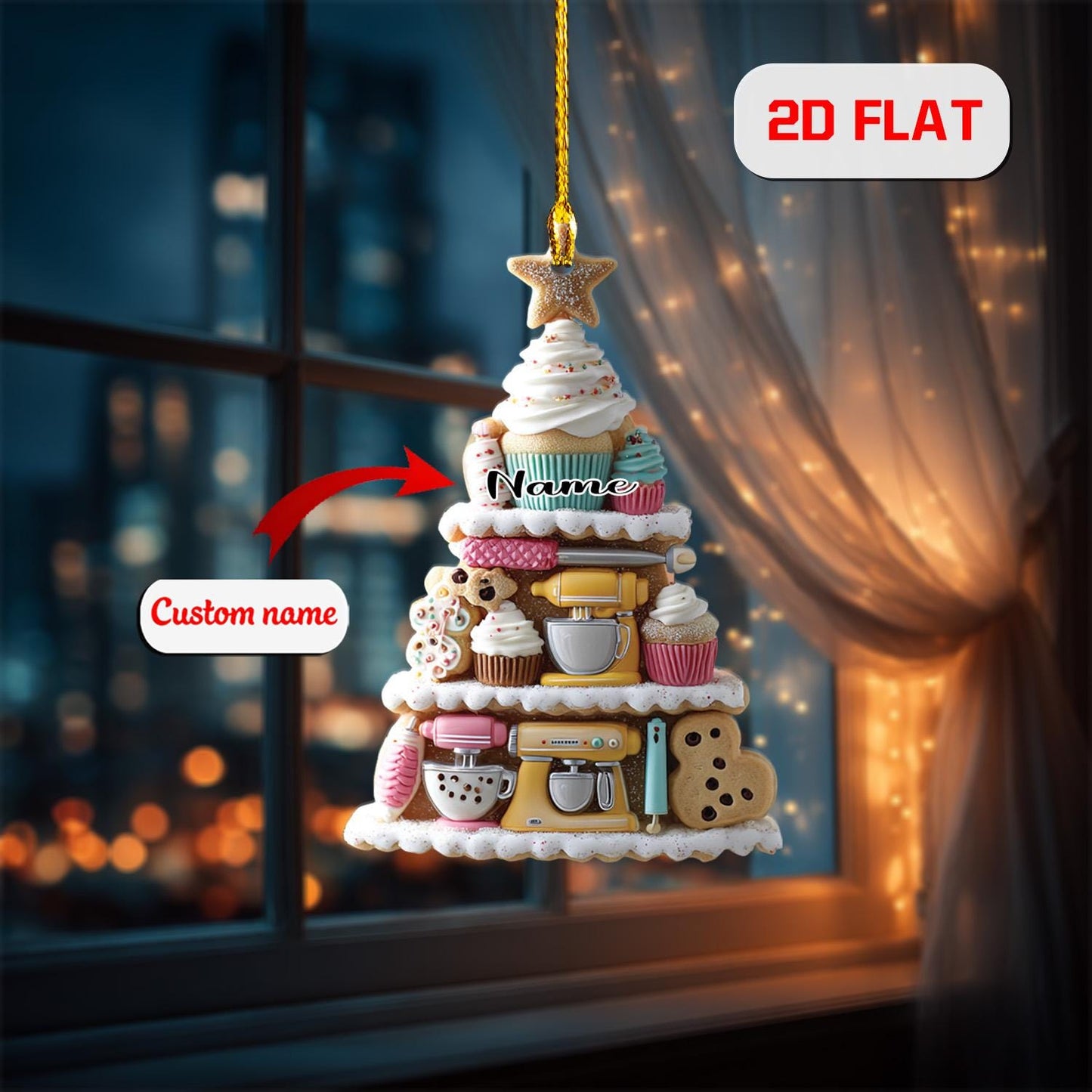 Personalized Baking Ornament Christmas Tree, Custom Name Cupcake Cookie Mixer Gift, Holiday Kitchen Decor for Baker Pastry Lover