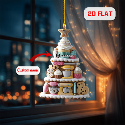 Personalized Baking Ornament Christmas Tree, Custom Name Cupcake Cookie Mixer Gift, Holiday Kitchen Decor for Baker Pastry Lover
