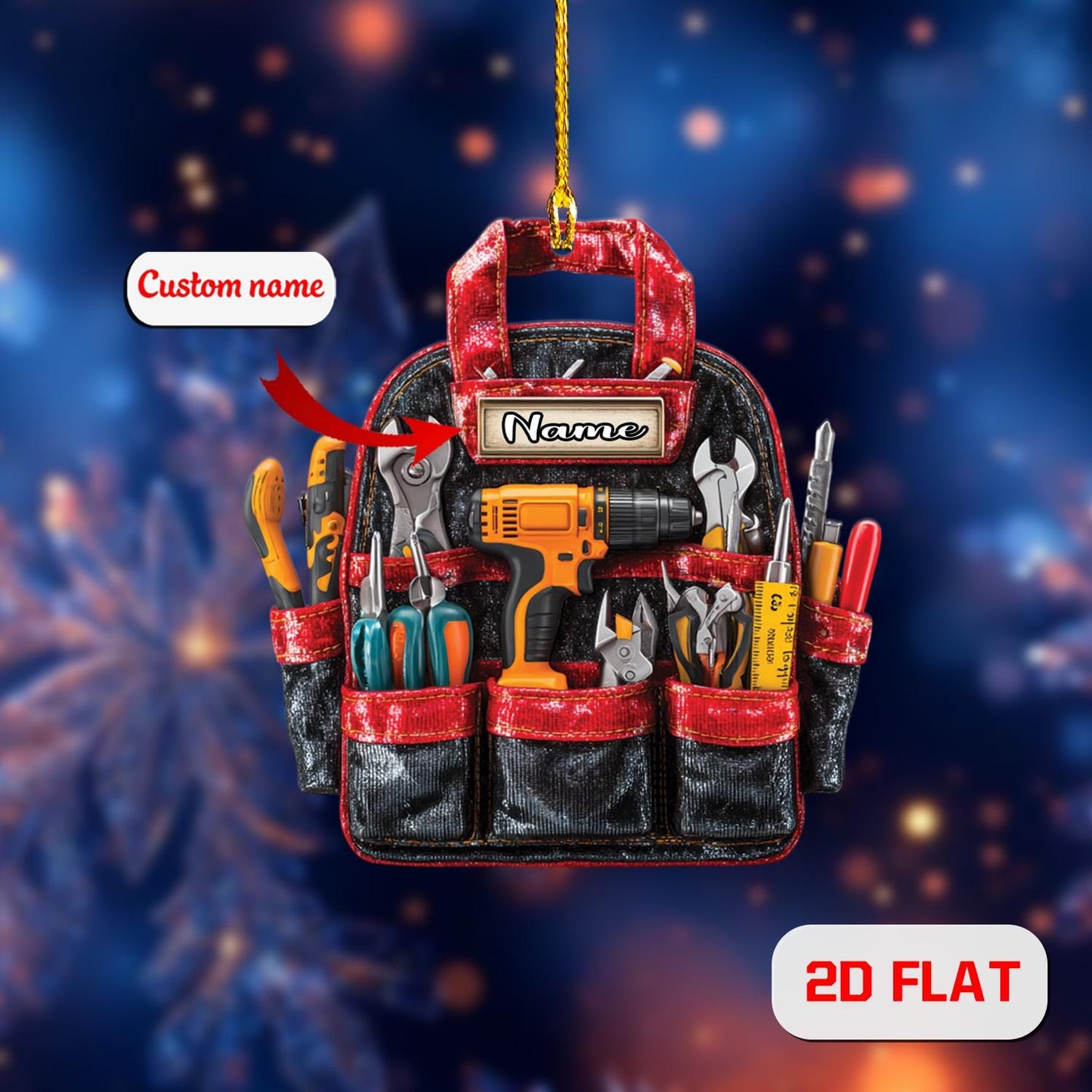 Personalized Tool Ornament Christmas Tree, Custom Name Handyman Carpenter Gift, Holiday Workshop Decor for Builder Electrician