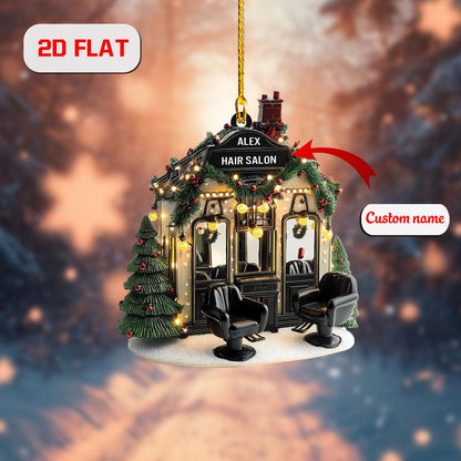 Personalized Hair Salon Ornament Christmas Decor, Custom Barber Ornament with Name, Hairstylist Holiday Gift for Salon Owner