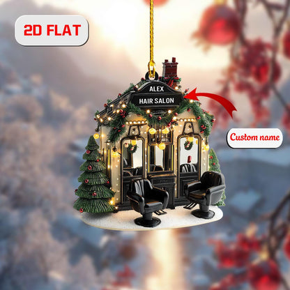 Personalized Hair Salon Ornament Christmas Decor, Custom Barber Ornament with Name, Hairstylist Holiday Gift for Salon Owner