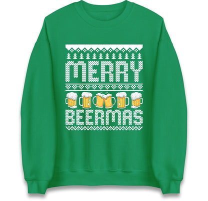 Funny Ugly Christmas Jumper Merry Beermas Beer Lover, Funny Xmas Drinking Hoodie, Alcohol Party Christmas T Shirt, Festive Beer Gift Top