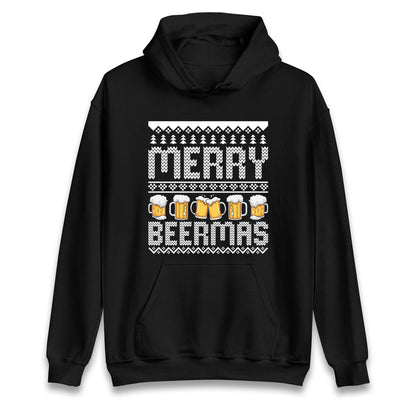 Funny Ugly Christmas Jumper Merry Beermas Beer Lover, Funny Xmas Drinking Hoodie, Alcohol Party Christmas T Shirt, Festive Beer Gift Top