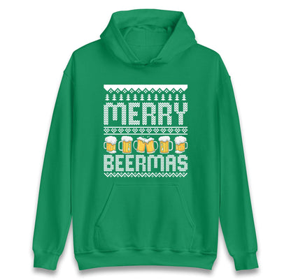 Funny Ugly Christmas Jumper Merry Beermas Beer Lover, Funny Xmas Drinking Hoodie, Alcohol Party Christmas T Shirt, Festive Beer Gift Top