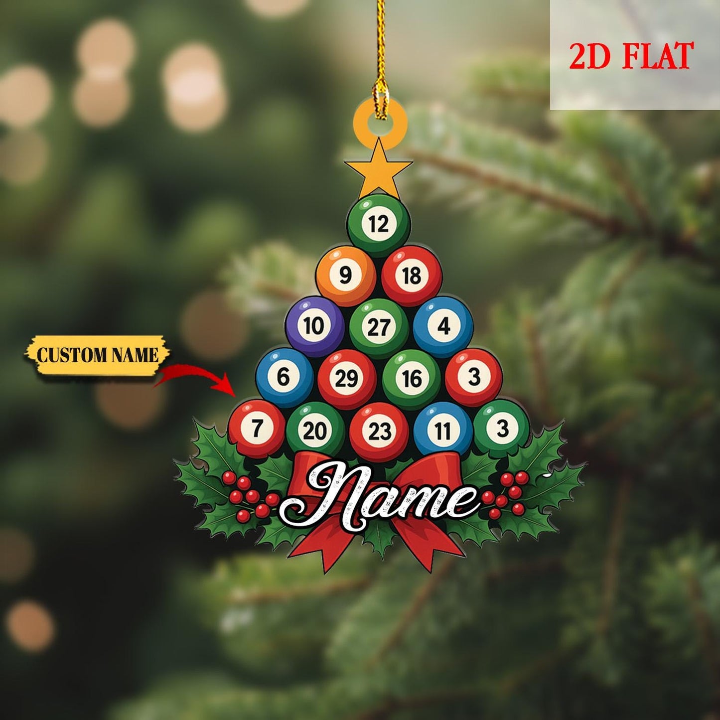 Personalized Pool Billiards 2D Flat Ornament for Lovers, Gift for Billiards Player, Sports Balls, Billiards Lover Gift, Poolball Ornament