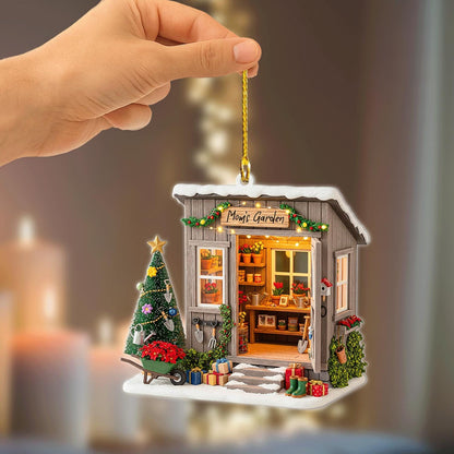 Personalized Garden Shed Christmas Ornament 2025 – Custom Name Gardener Holiday Tree Decor with Tools & Gifts, 2D Flat Onament