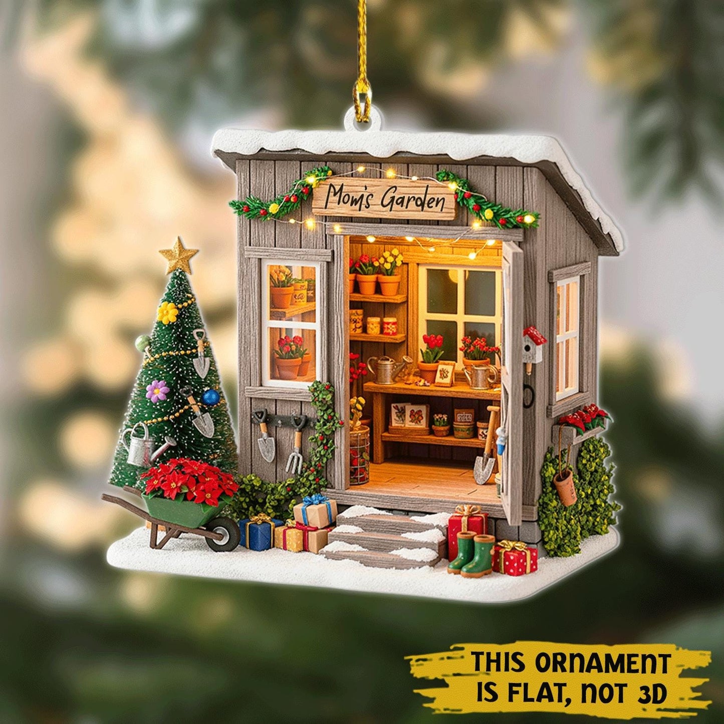 Personalized Garden Shed Christmas Ornament 2025 – Custom Name Gardener Holiday Tree Decor with Tools & Gifts, 2D Flat Onament