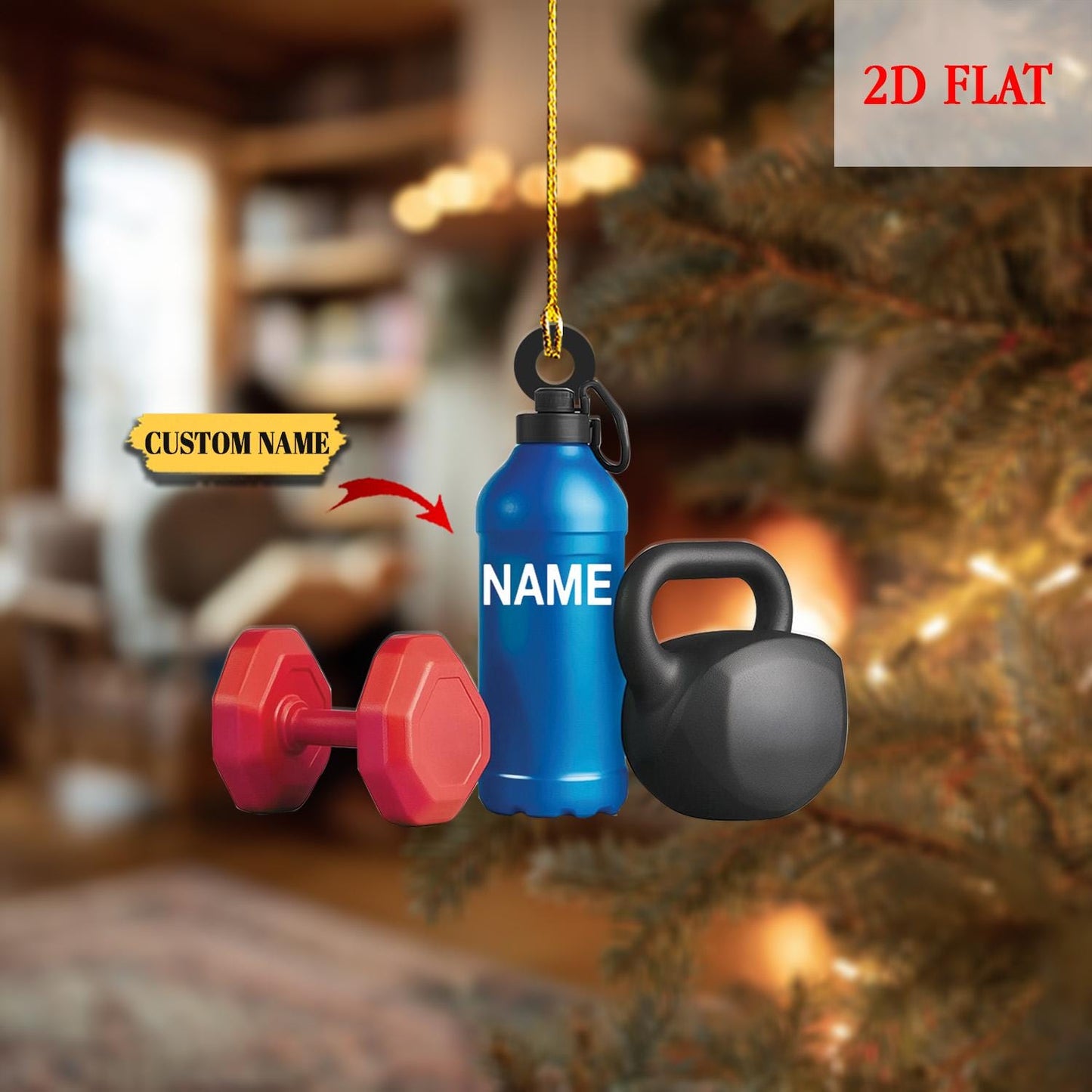 Personalized Light Weight Dumbbells Christmas Acrylic Ornament, Light Weight Dumbbells 2D Flat Ornament, Dumbbells Ornament, Dumbbells Gift