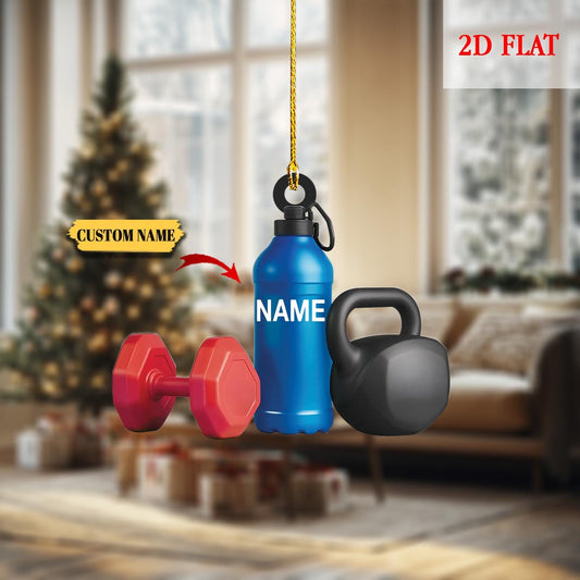 Personalized Light Weight Dumbbells Christmas Acrylic Ornament, Light Weight Dumbbells 2D Flat Ornament, Dumbbells Ornament, Dumbbells Gift