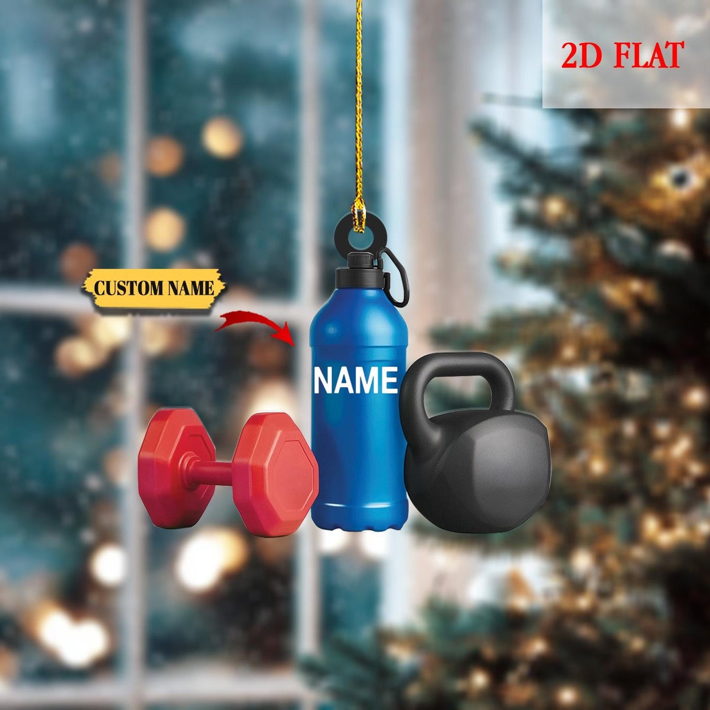 Personalized Light Weight Dumbbells Christmas Acrylic Ornament, Light Weight Dumbbells 2D Flat Ornament, Dumbbells Ornament, Dumbbells Gift