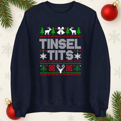 Funny Rude Christmas Jumper Tinsel T*ts, Funny Xmas Santa Hoodie, Adventure Christmas T Shirt, Festive Gift Top