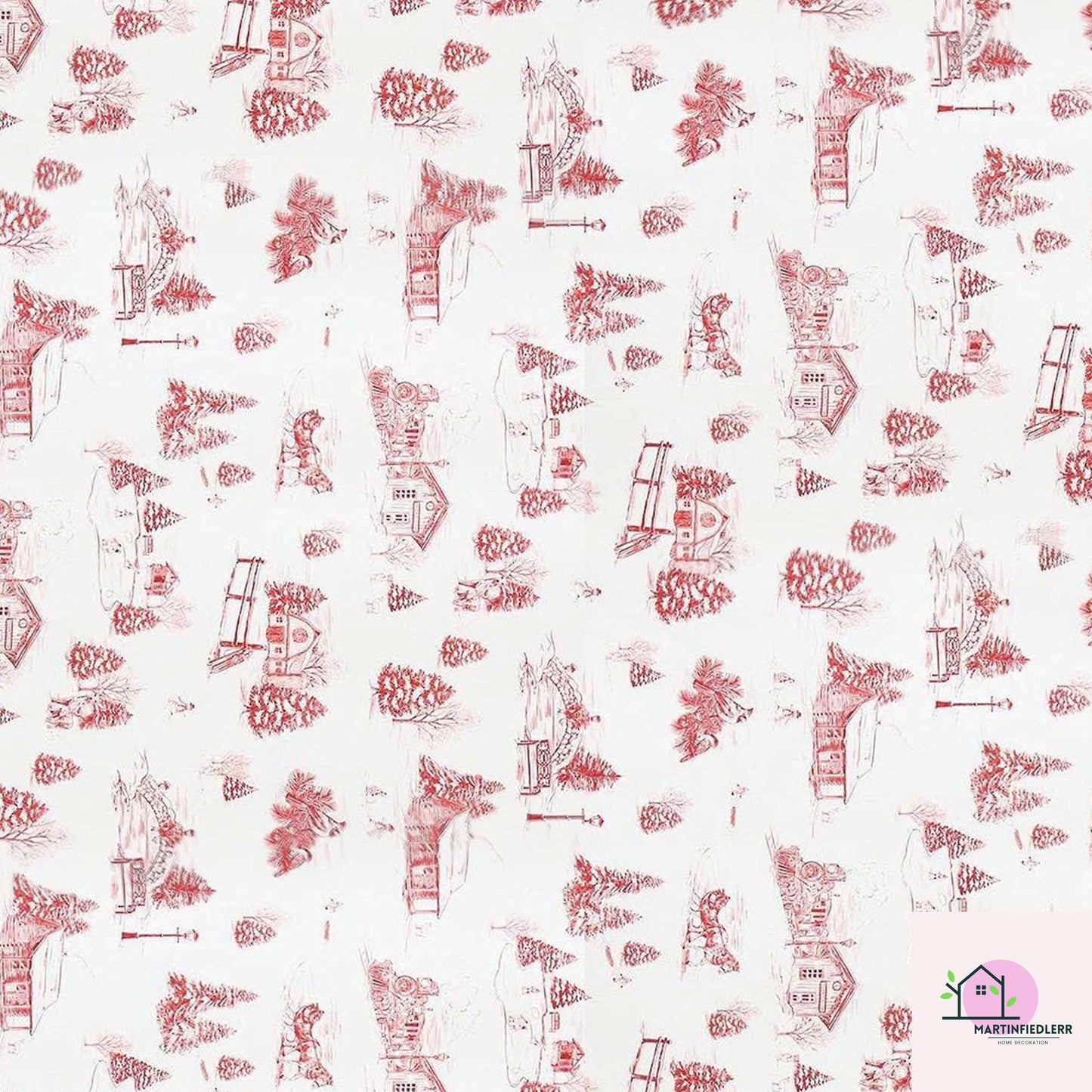 Christmas Village Toile Wrapping Paper: Rustic Winter Cabin Gift Wrap