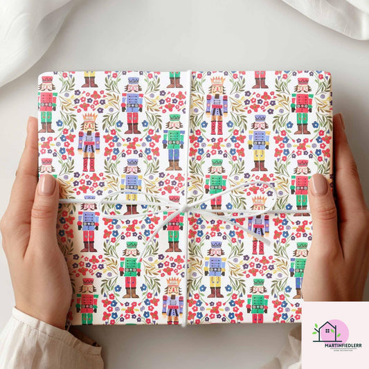 Nutcracker Wrapping Paper: Vintage Floral Toy Soldier, Festive Gift Wrap