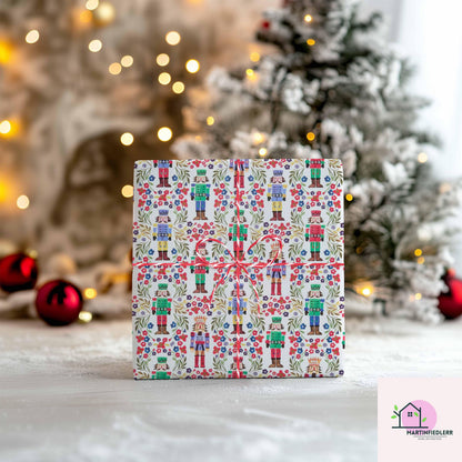 Nutcracker Wrapping Paper: Vintage Floral Toy Soldier, Festive Gift Wrap