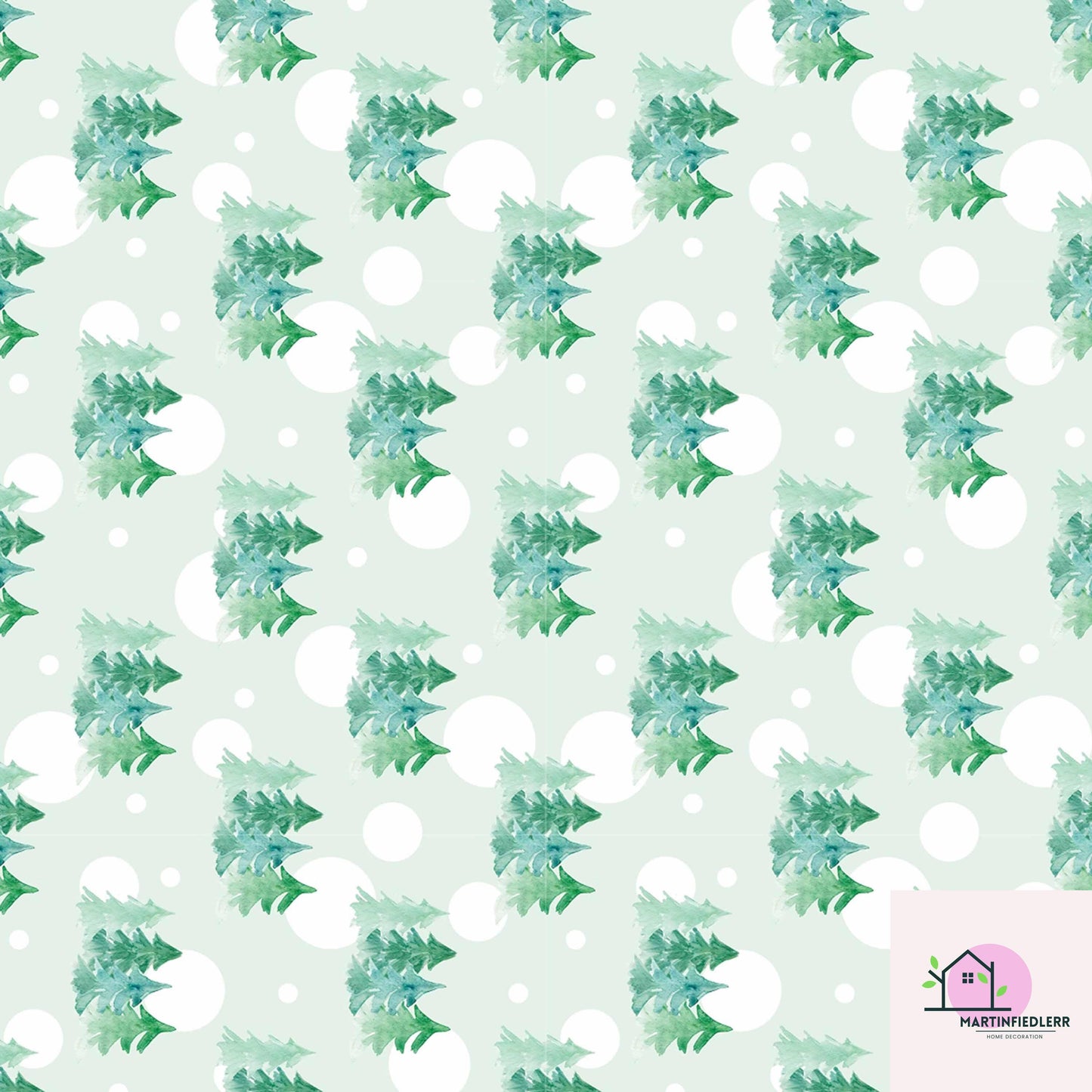 Watercolor Christmas Tree Wrapping Paper, Mint Green Holiday Gift Wrap Sheets, Winter Snow Dot Packaging, Minimal Festive Nature Style