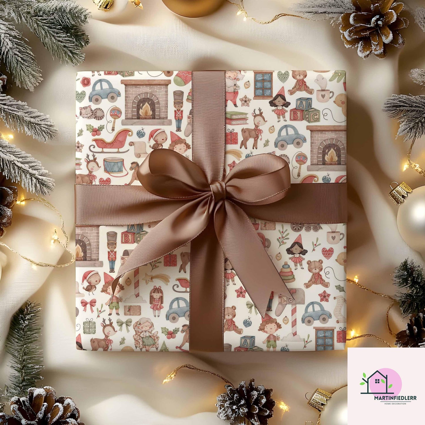 Vintage Toy Shop Christmas Wrapping Paper: Festive Elf & Reindeer Gift Wrap