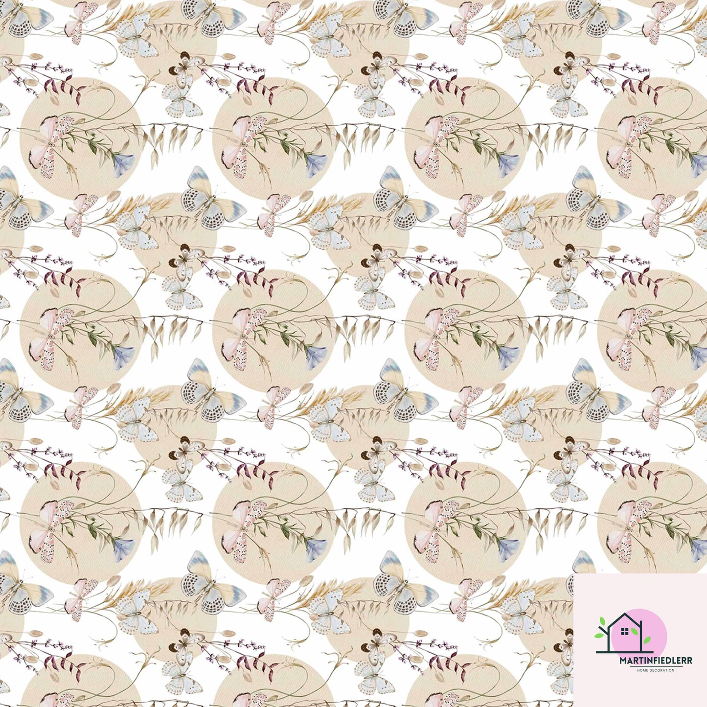 Boho Butterfly Wrapping Paper: Beige Wildflower Gift Wrap