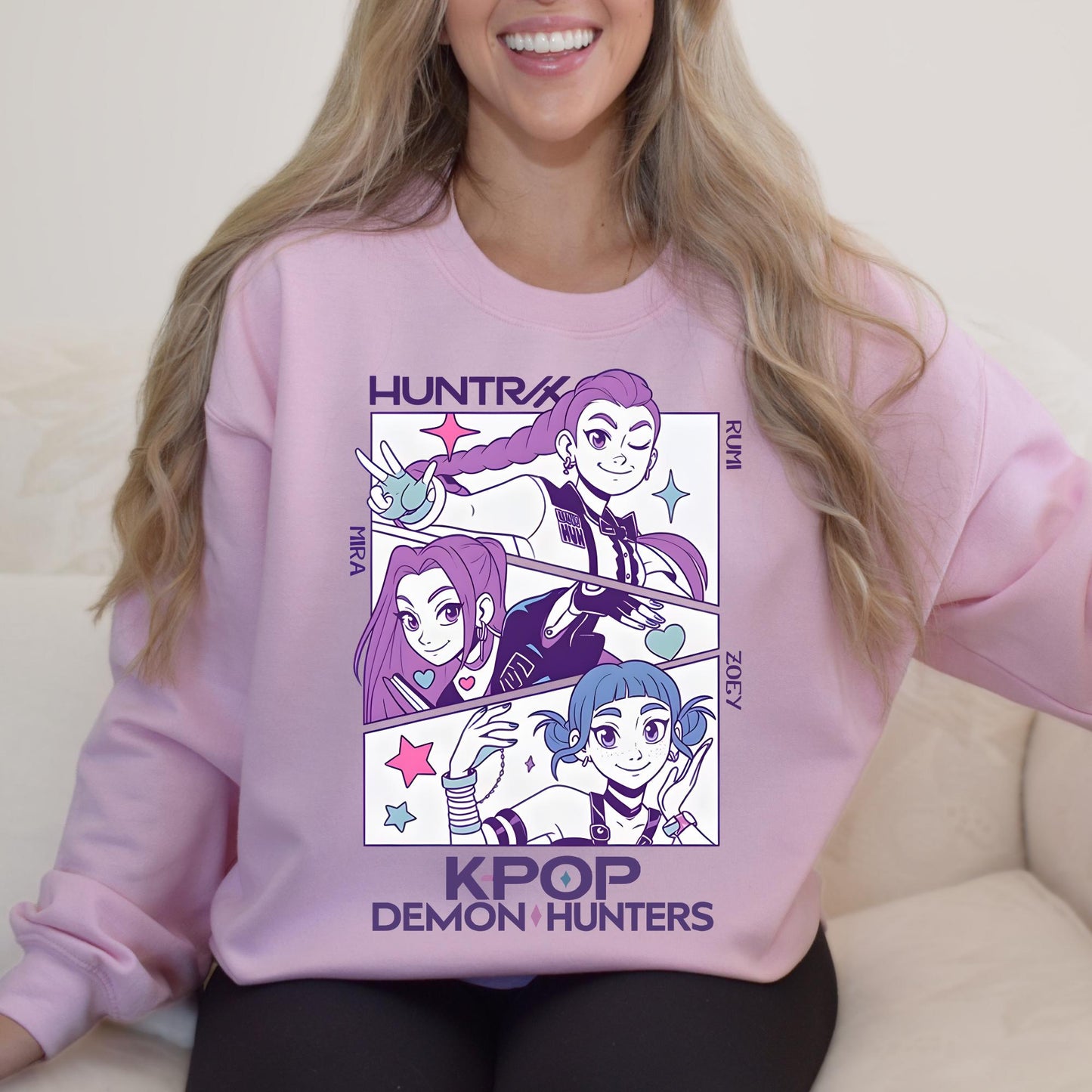 Huntrix Girls Shirt, Kpop Demon Hunters Sweatshirt, Vintage Huntrix Hoodie, Rumi Zoey Mira Graphic Shirt, Huntrix Band Crewneck Sweatshirt