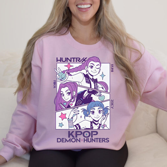 Huntrix Girls Shirt, Kpop Demon Hunters Sweatshirt, Vintage Huntrix Hoodie, Rumi Zoey Mira Graphic Shirt, Huntrix Band Crewneck Sweatshirt