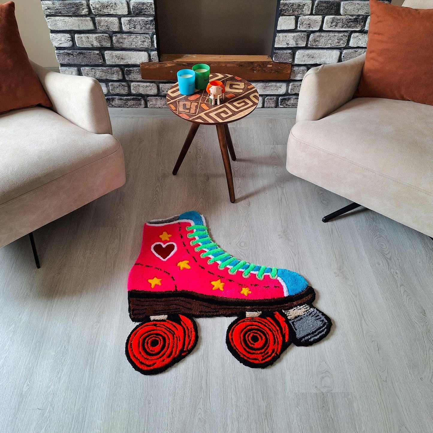 Retro Roller Skate Tufted Rug: Handmade Acrylic, 24-Inch